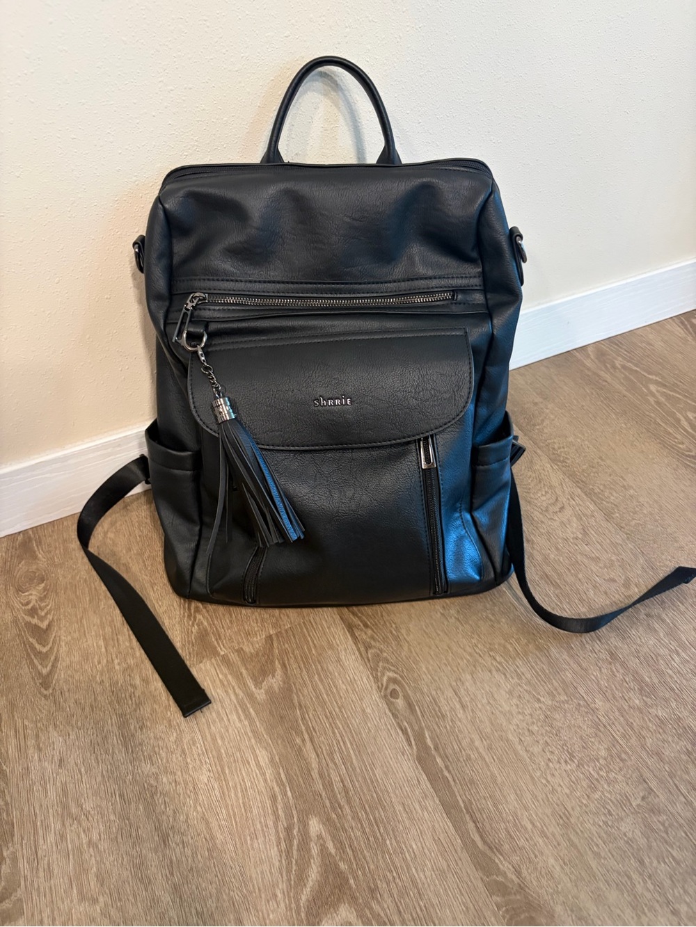 Black Faux Leather Backpack